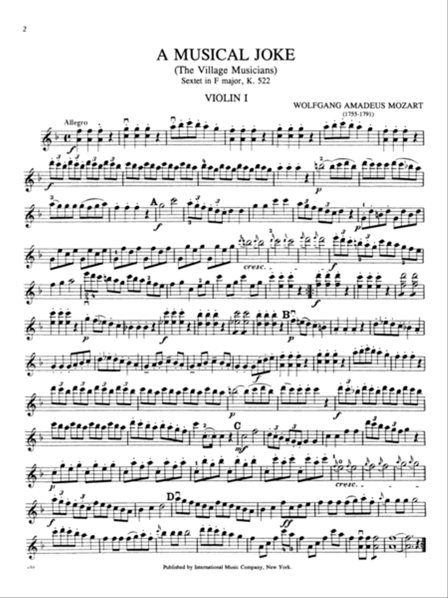 A Musical Joke (The Village Musicians). Sextet In F Major, K. 522 For 2 Violins, Viola, Cello (Or Bass) & 2 Horns Horn scores gallery preview page 2