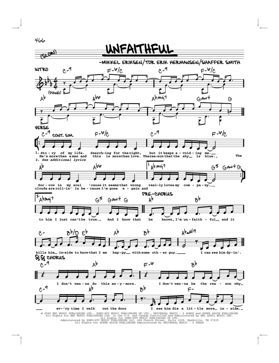 Unfaithful Piano scores gallery preview page 1