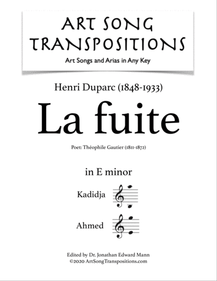 DUPARC: La fuite (transposed to E minor) Piano scores gallery preview page 1