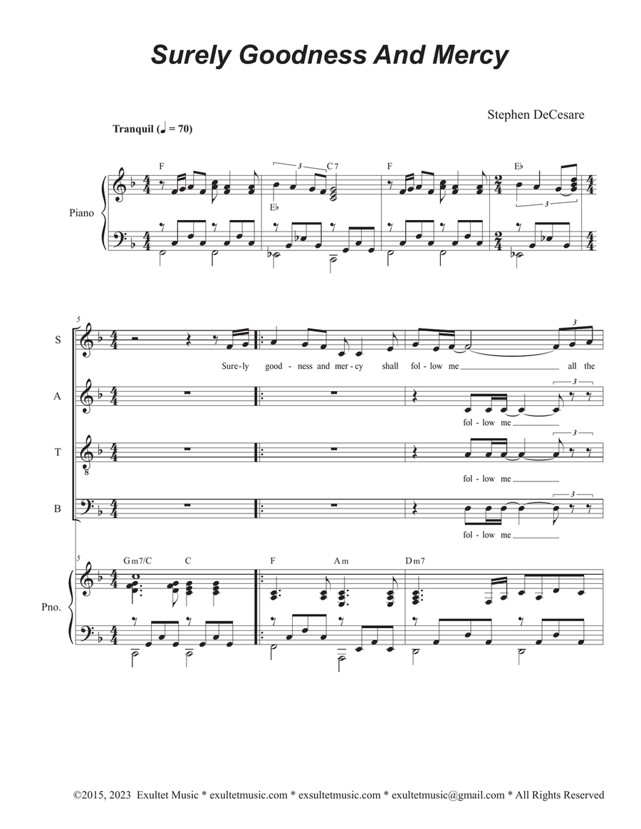 Surely Goodness And Mercy (Vocal Quartet - (SATB) 4-Part scores gallery preview page 1