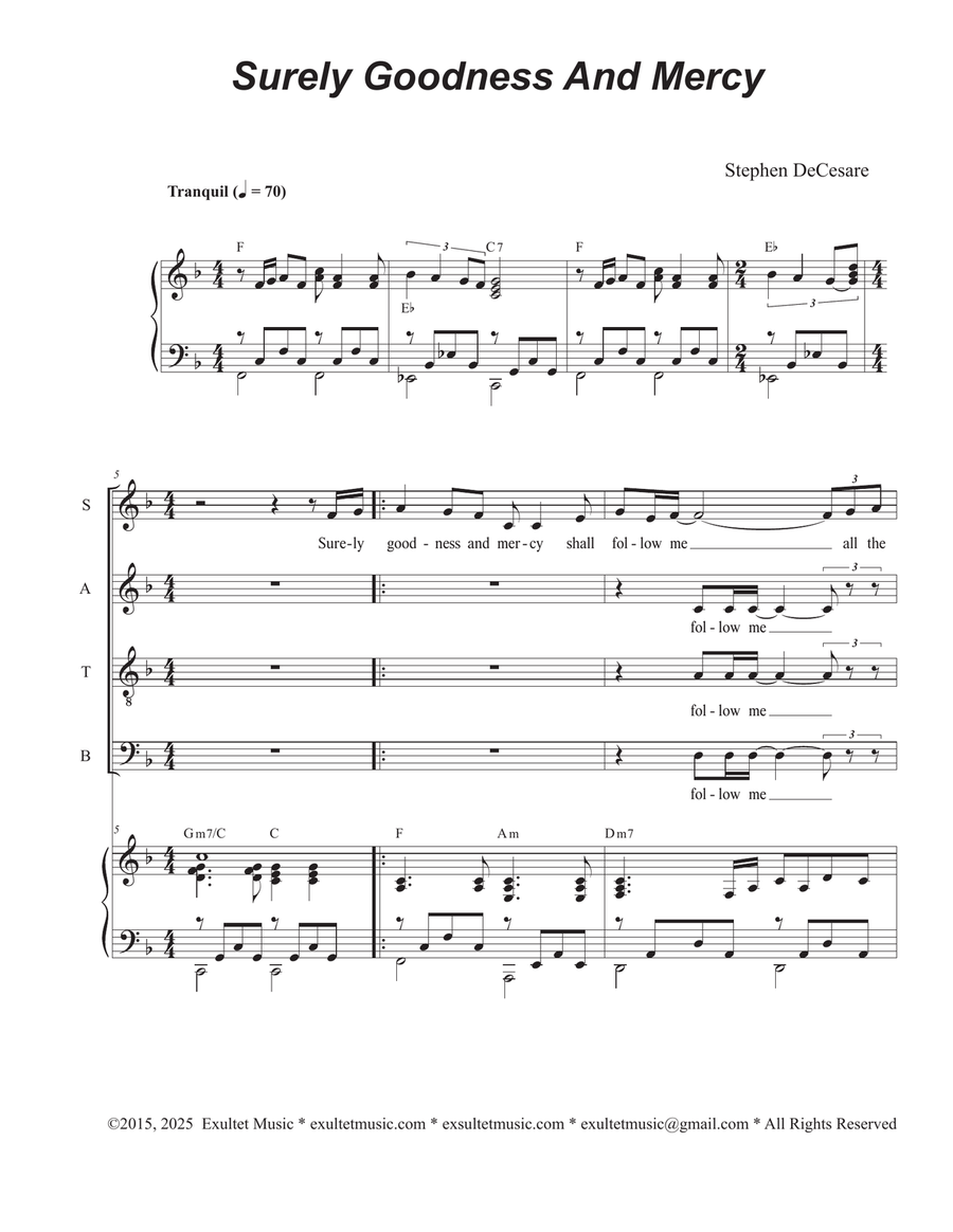 Surely Goodness And Mercy (Vocal Quartet - (SATB)