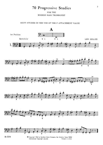 70 Progressive Studies for the Modern Trombone by Lew Gillis Bass Trombone - Sheet Music