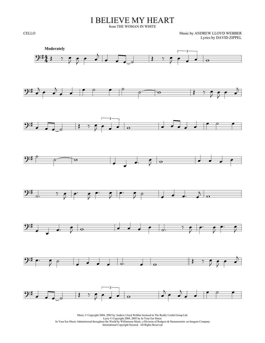 I Believe My Heart (from The Woman In White) Cello Solo scores gallery preview page 1