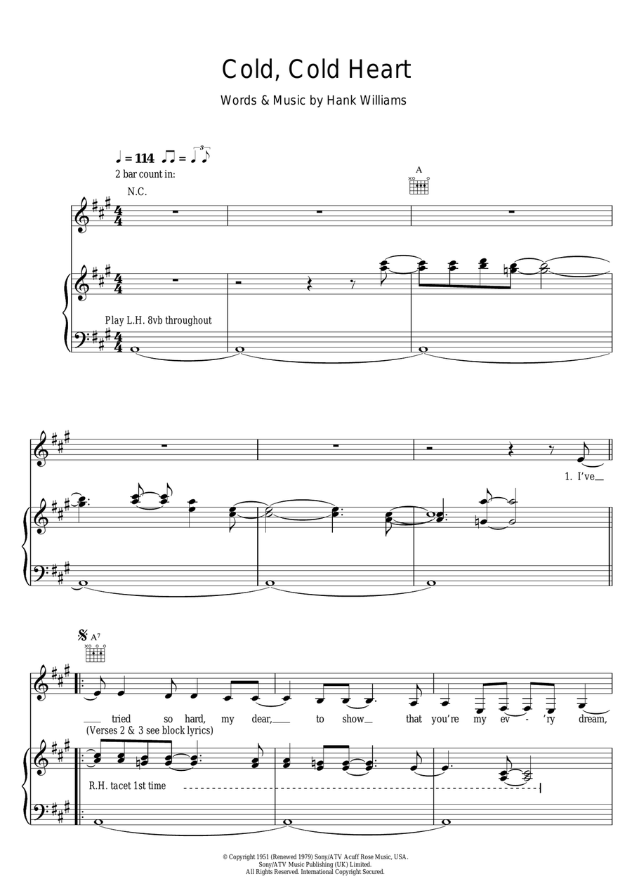 Cold, Cold Heart Piano, Vocal scores gallery preview page 1