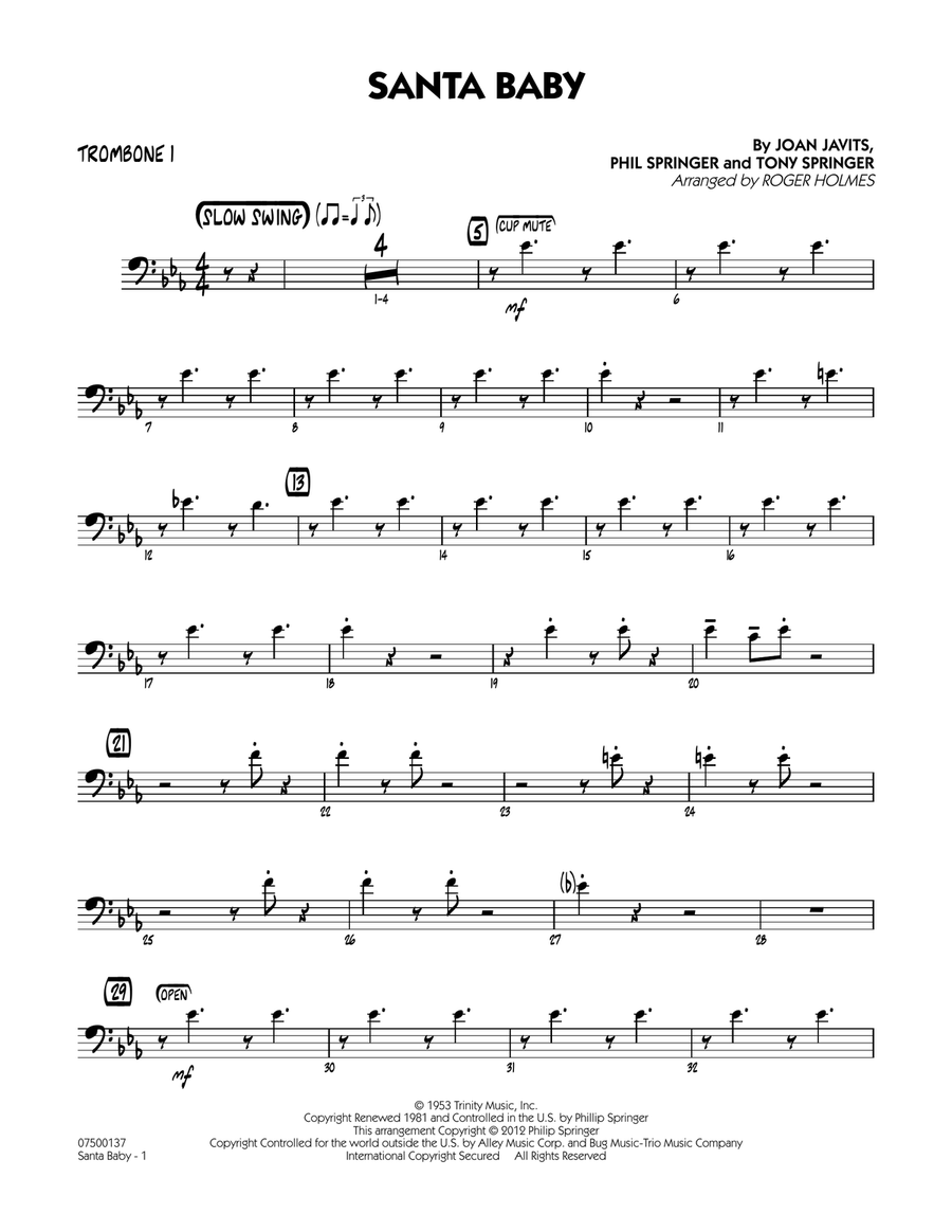Santa Baby - Trombone 1 Santa Baby - Trombone 1 Jazz Ensemble scores gallery preview page 1