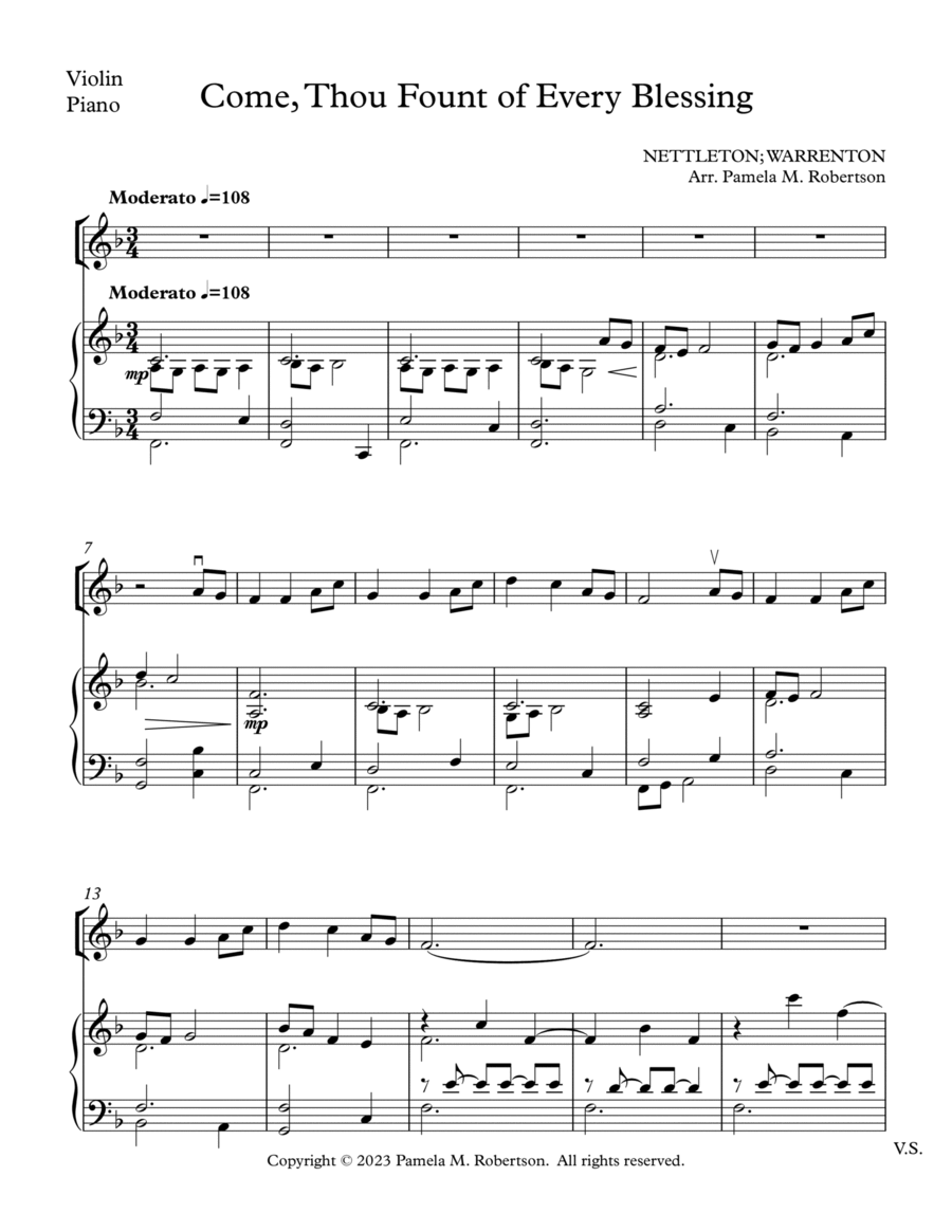 Come Thou Fount of Every Blessing - Piano and violin image number null
