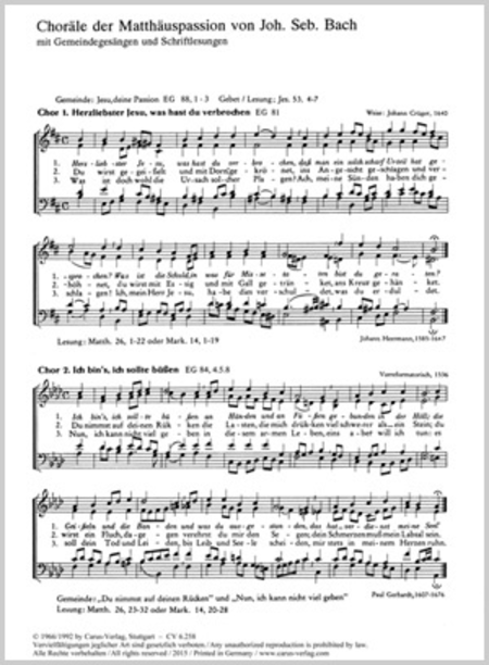 Bach: Die 12 Choralsatze der Matthauspassion mit Gemeindegesangen und Schriftlesungen