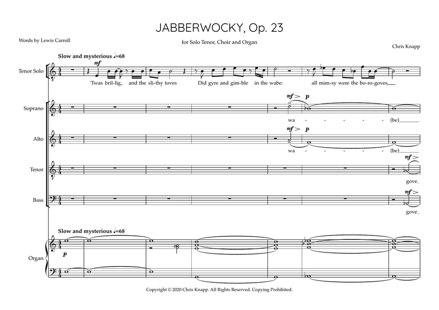 Jabberwocky, Op. 23 Jabberwocky, Op. 23 4-Part scores gallery preview page 1