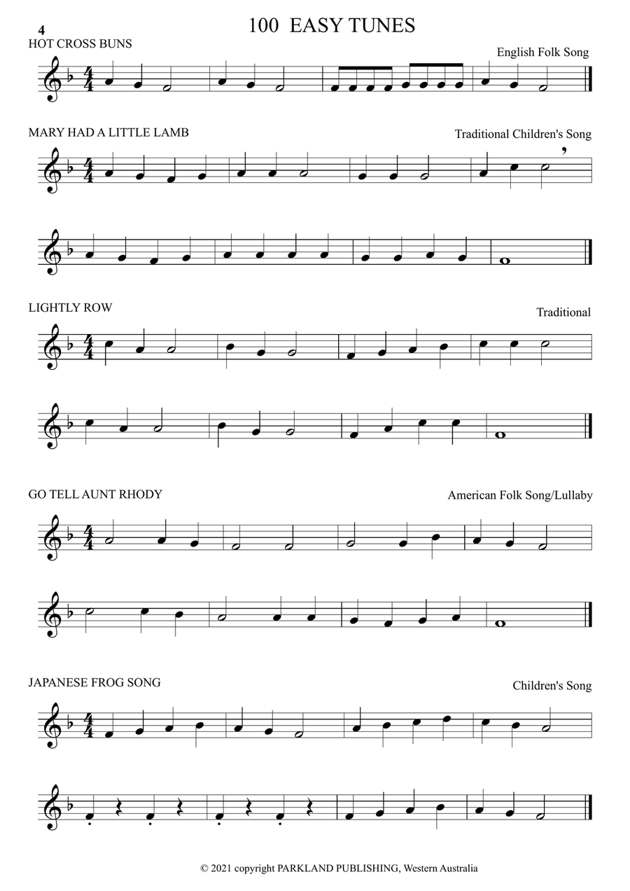A LEARN TO PLAY book of 100 EASY TUNES & 10 EASY DUETS for Beginner HORN,TREBLE CLEF Brass Duet scores gallery preview page 4