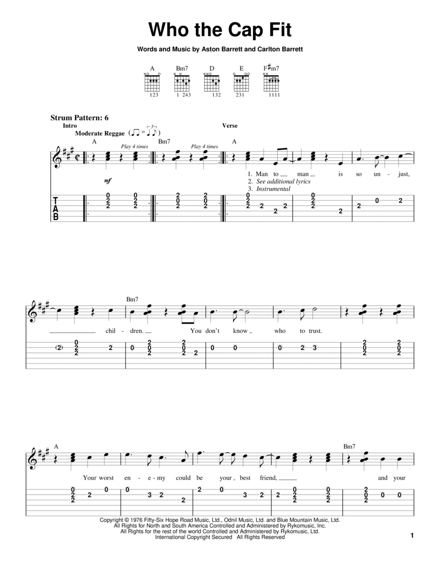 Who The Cap Fit Who The Cap Fit Guitar Tablature scores gallery preview page 1