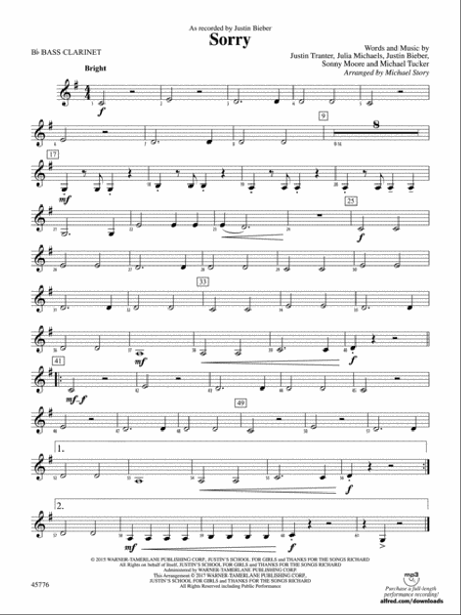 Sorry: B-flat Bass Clarinet Concert Band scores gallery preview page 1