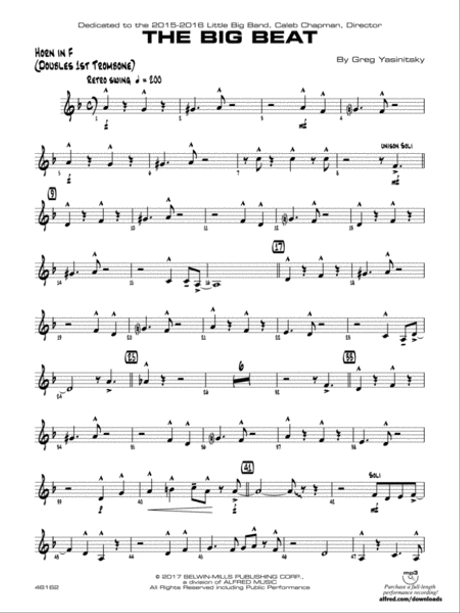 The Big Beat: 1st F Horn The Big Beat: 1st F Horn Jazz Ensemble scores gallery preview page 1