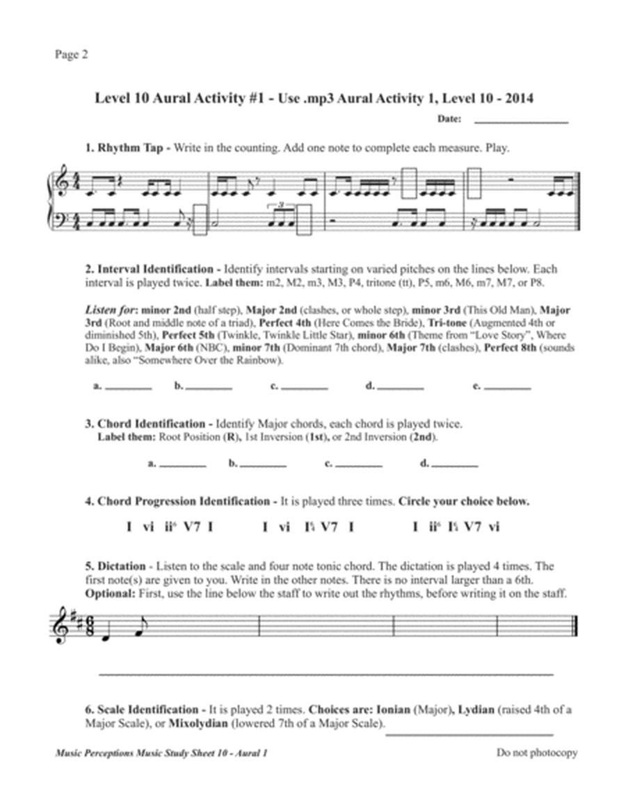 Music Study Sheets Level 10 2014 edition