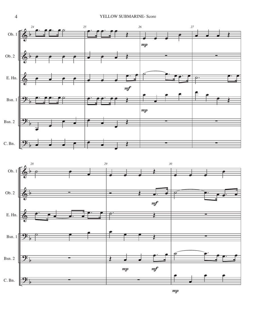 Yellow Submarine (pepperland/yellow Submarine In Pepperland) Woodwind Ensemble scores gallery preview page 4