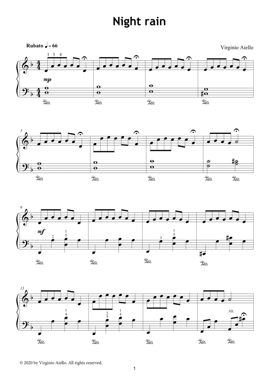 Night Rain Easy Piano scores gallery preview page 1