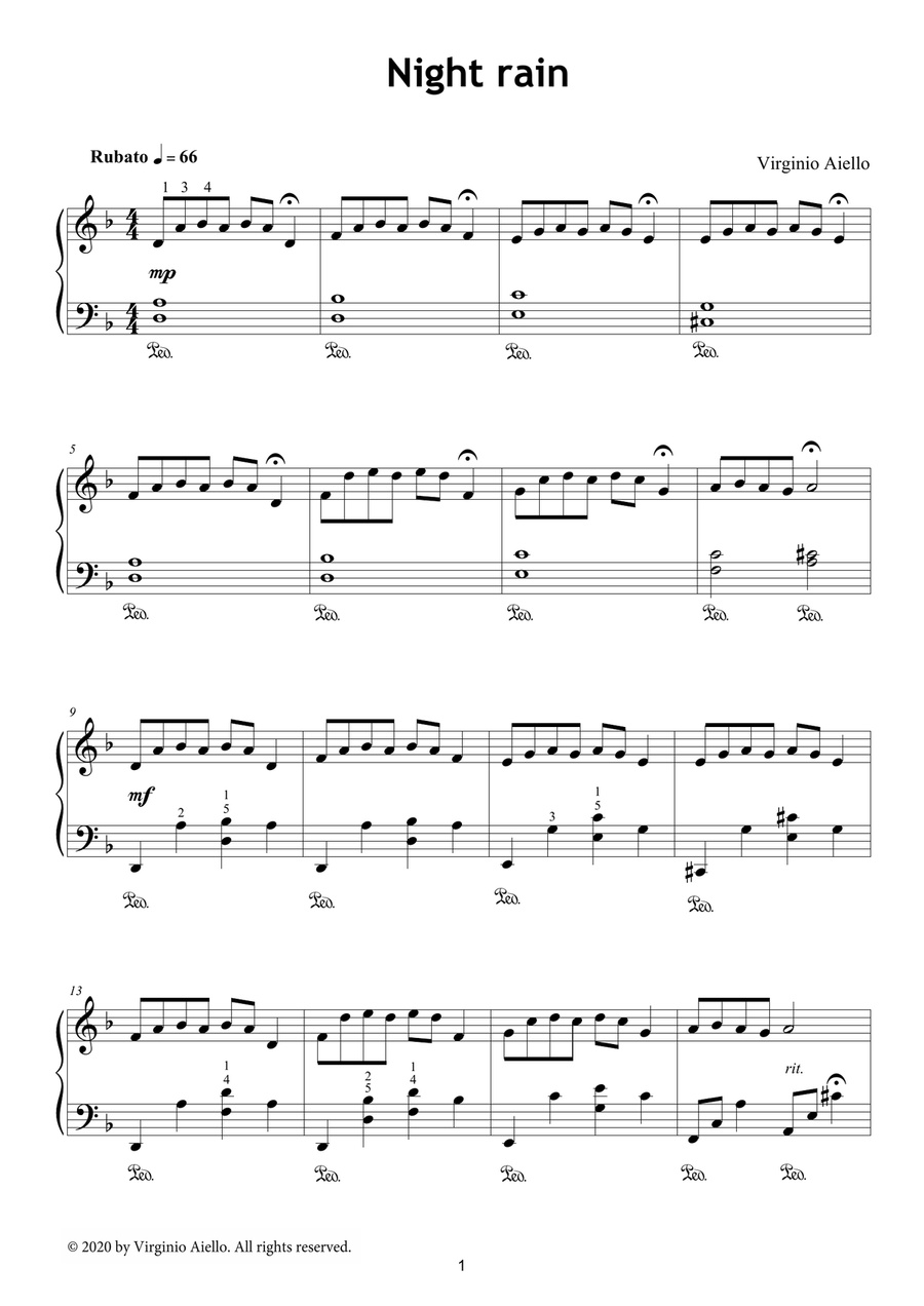 Night Rain Night Rain Easy Piano scores gallery preview page 1