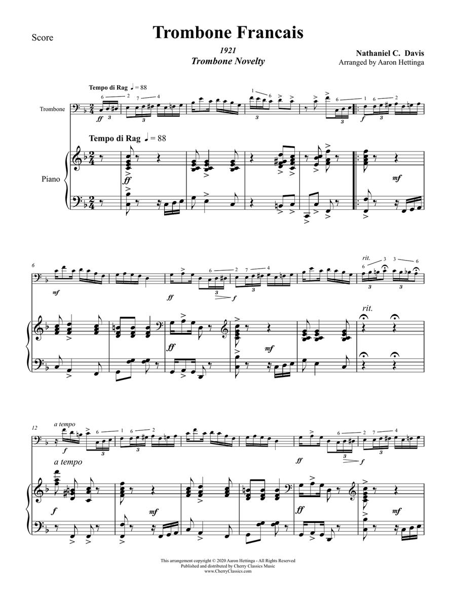 Trombone Français for Trombone and Piano Piano scores gallery preview page 3