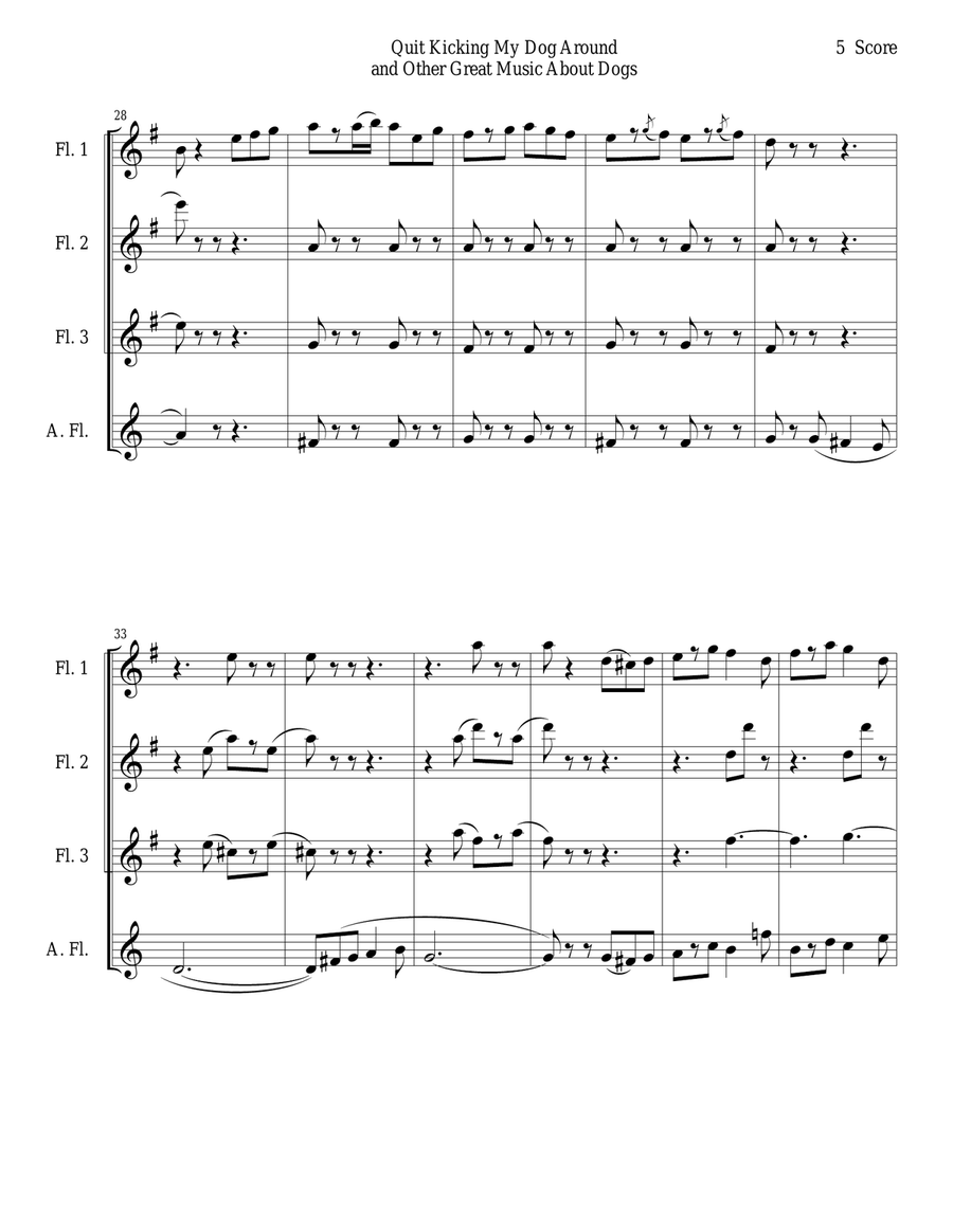 Quit Kicking My Dog Around and Other Great Music about Dogs for Flute Quartet Flute Quartet scores gallery preview page 5