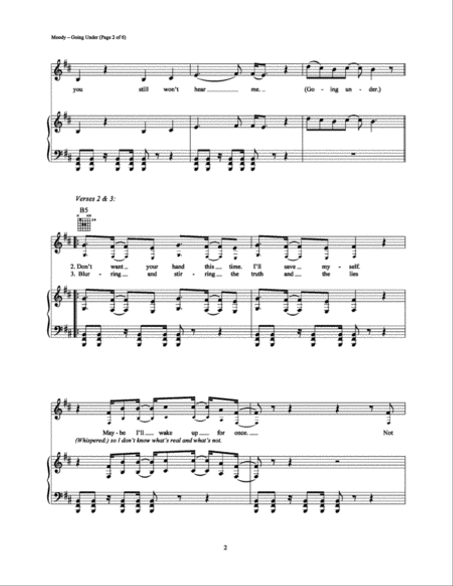 Going Under Piano, Vocal, Guitar scores gallery preview page 2
