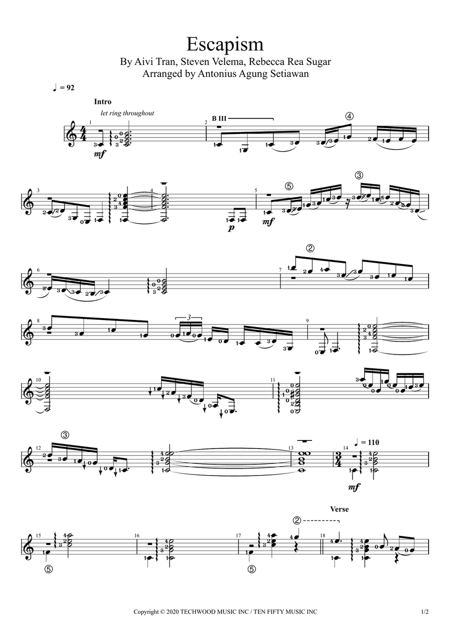 Escapism Guitar Solo scores gallery preview page 1