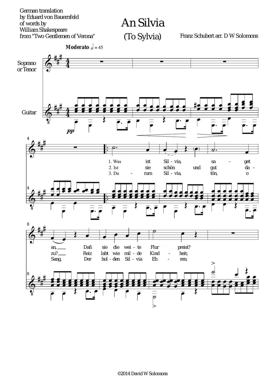 An Silvia (Wer ist Silvia) high voice and guitar Acoustic Guitar scores gallery preview page 2
