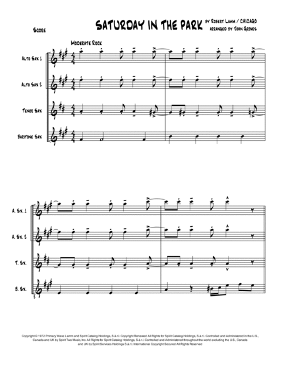 Saturday In The Park Saxophone Quartet scores gallery preview page 3