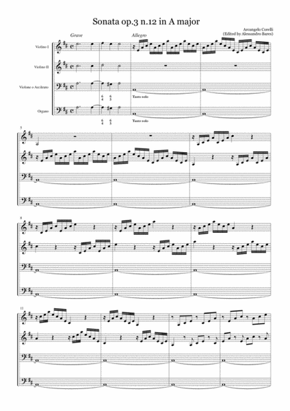 Corelli, Sonata op.3 n.12 in A major