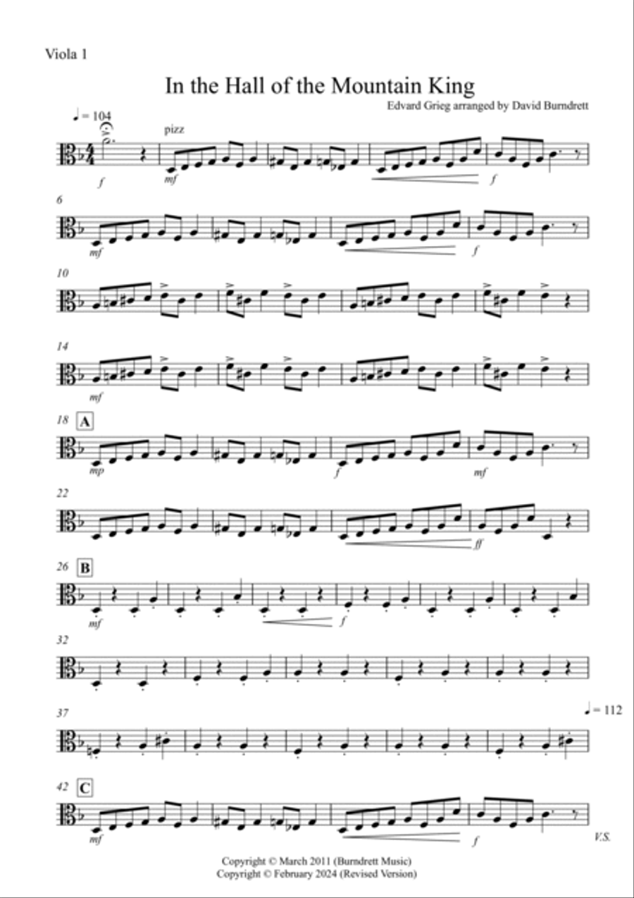 In the Hall of the Mountain King for Viola Duet