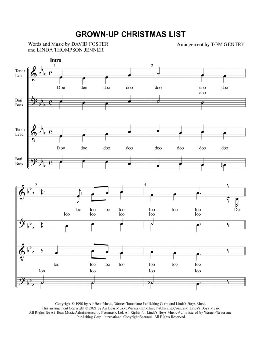 Grown-up Christmas List 4-Part scores gallery preview page 1
