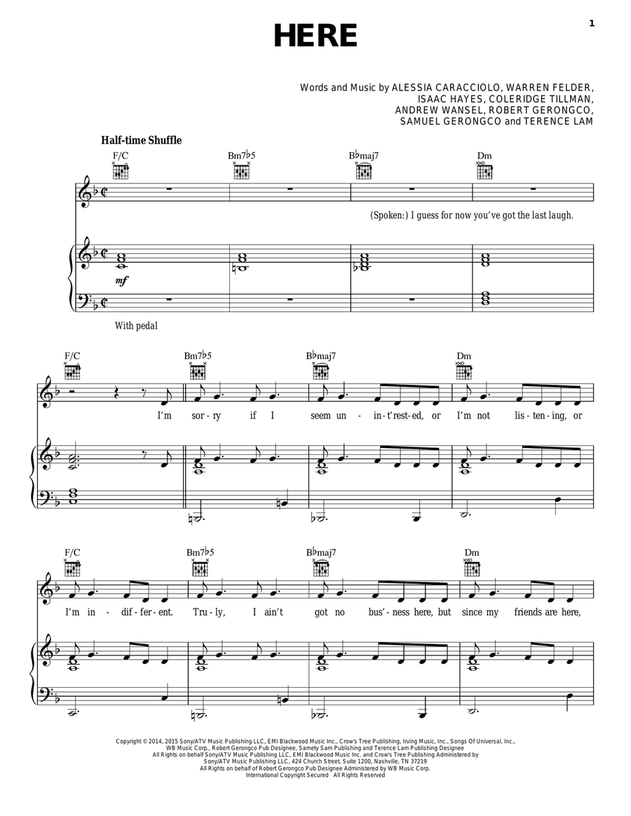 Here Here Piano, Vocal, Guitar scores gallery preview page 1