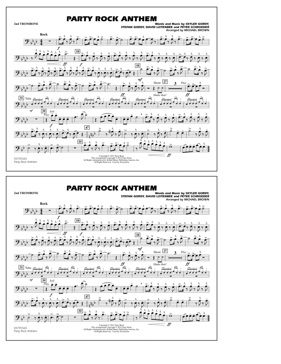 Party Rock Anthem - 2nd Trombone Marching Band scores gallery preview page 1