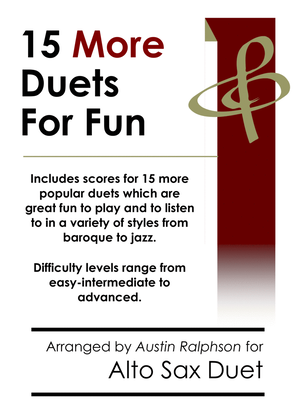 Book cover for 15 More Alto Sax Duets for Fun (popular classics volume 2) - various levels