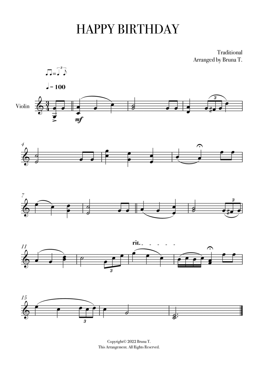 Happy Birthday (Violin) Violin Solo scores gallery preview page 1