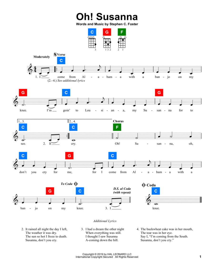 Oh! Susanna Oh! Susanna Ukulele scores gallery preview page 1