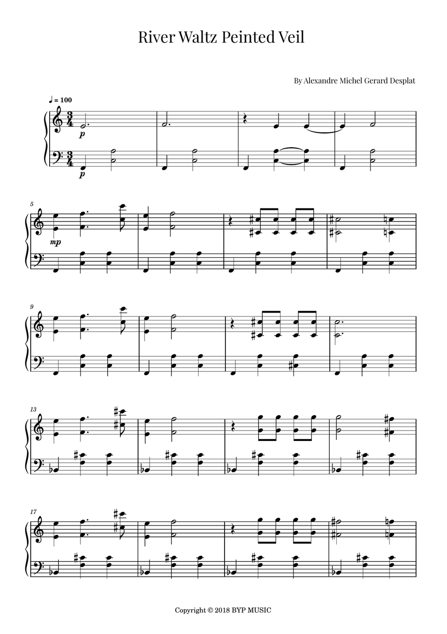 River Waltz Peinted Veil Easy Piano scores gallery preview page 1