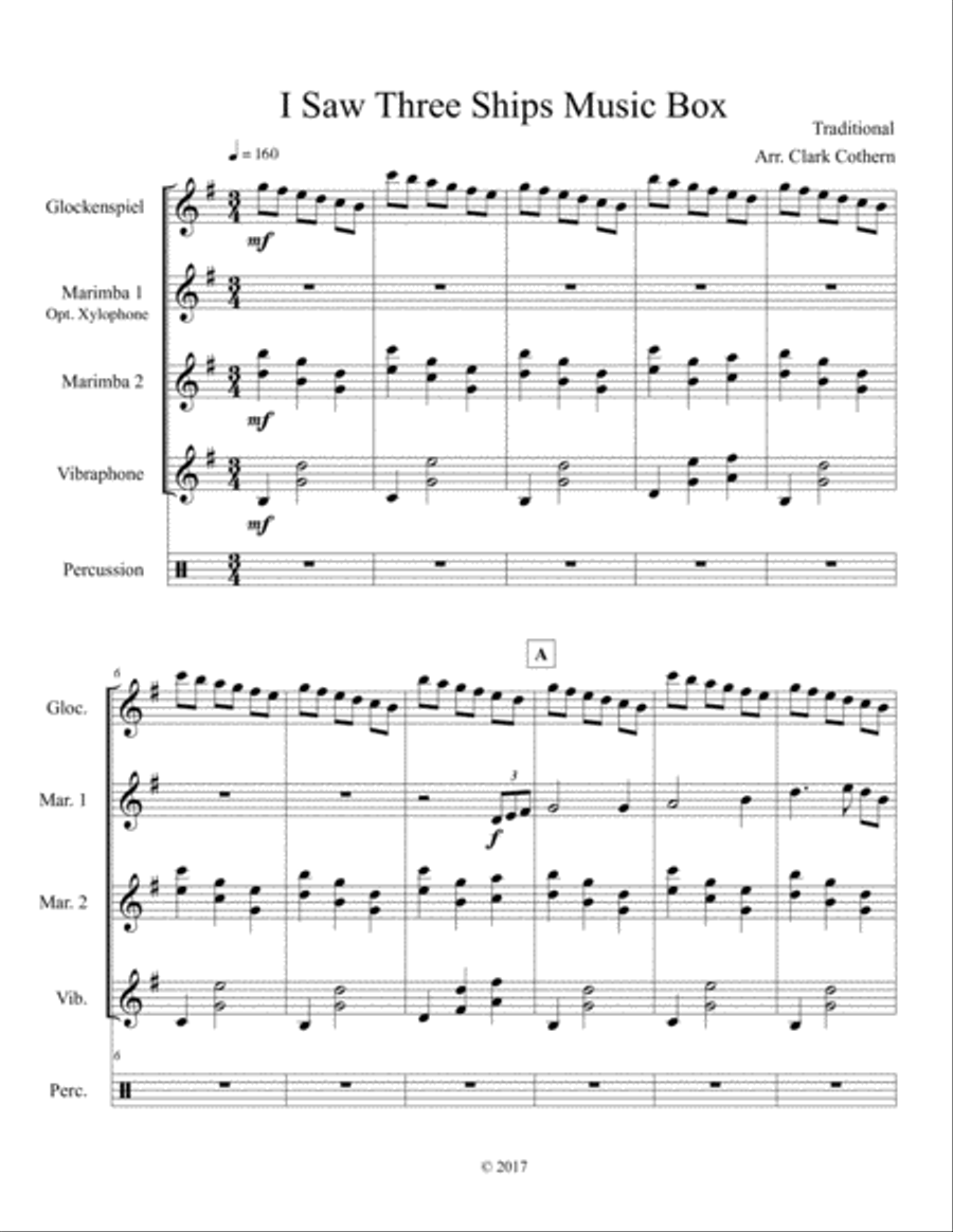 I Saw Three Ships Music Box (Percussion Ensemble) Percussion Ensemble scores gallery preview page 1