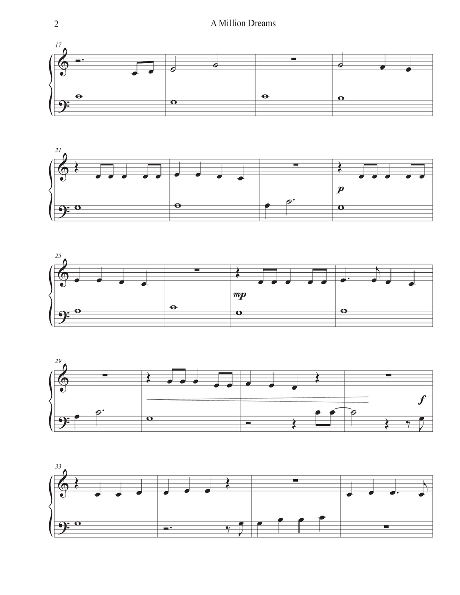 A Million Dreams Easy Piano scores gallery preview page 2