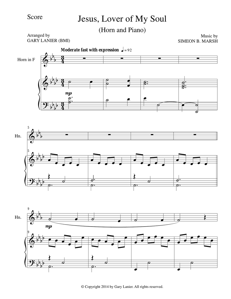 JESUS, LOVER OF MY SOUL (Horn/Piano and Horn Part) Piano scores gallery preview page 1