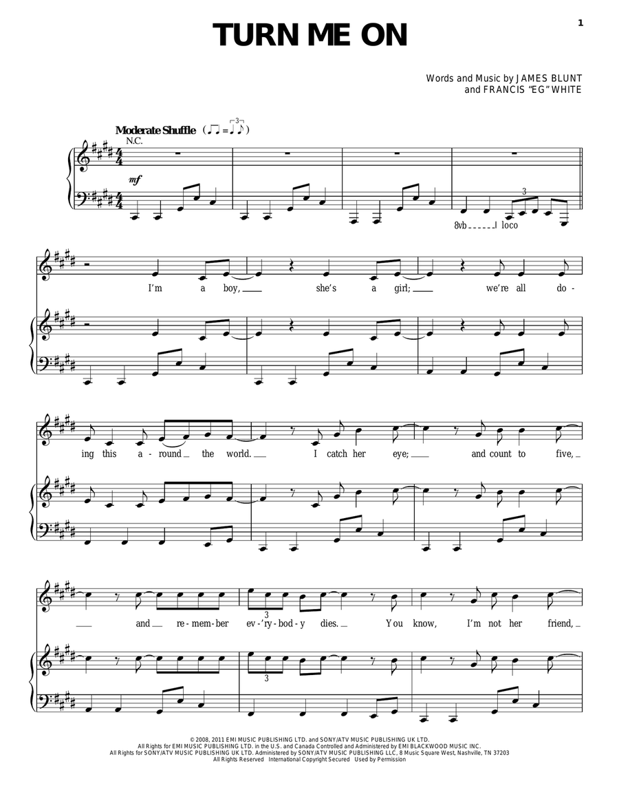 Turn Me On Piano, Vocal, Guitar scores gallery preview page 1