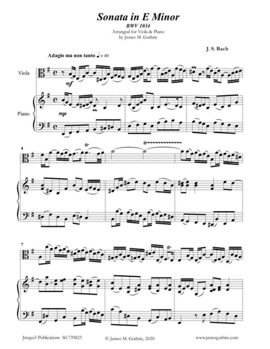 BACH: Sonata in E Minor BWV 1034 for Viola & Piano image number null