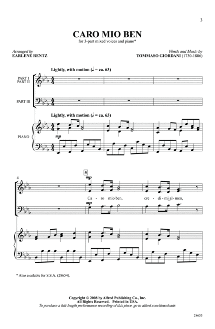 Caro Mio Ben 3-Part scores gallery preview page 2