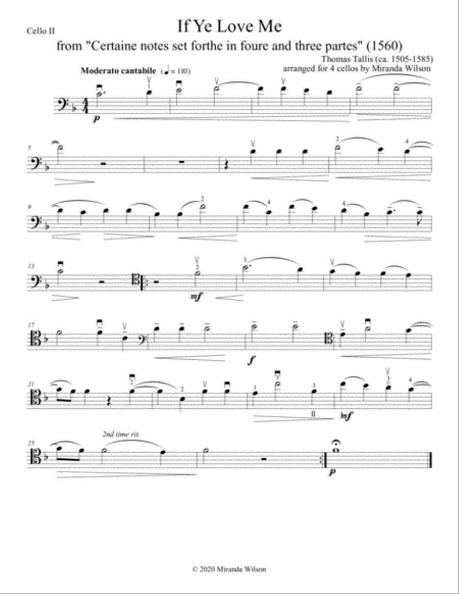 Thomas Tallis, If Ye Love Me for 4 Cellos String Quartet scores gallery preview page 2