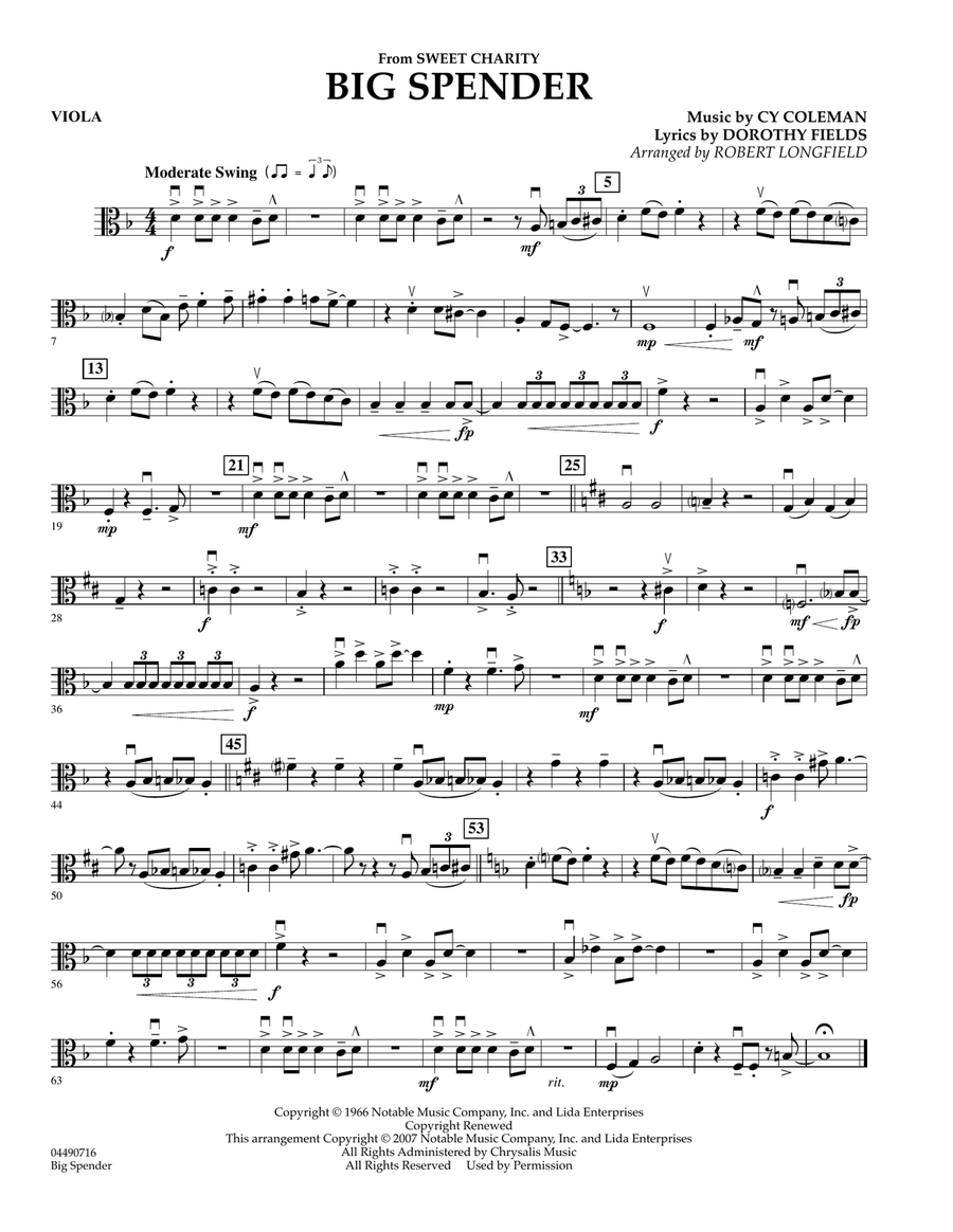 Cy Coleman: Big Spender (Sweet Charity) - Viola Orchestra scores gallery preview page 1