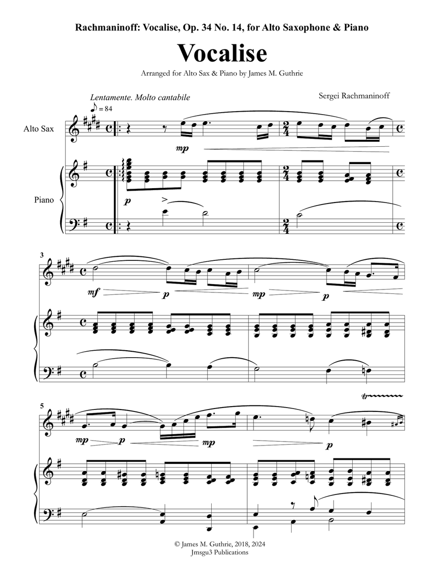Rachmaninoff: Vocalise for Alto Sax & Piano