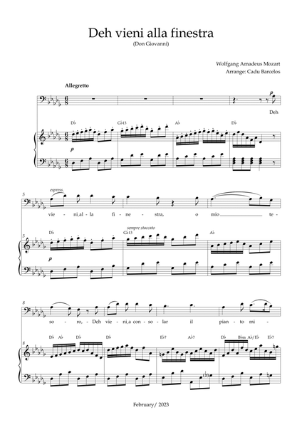 Deh vieni alla finestra (Don Giovanni) Mozart - Db Major Chords (BARITONE) image number null
