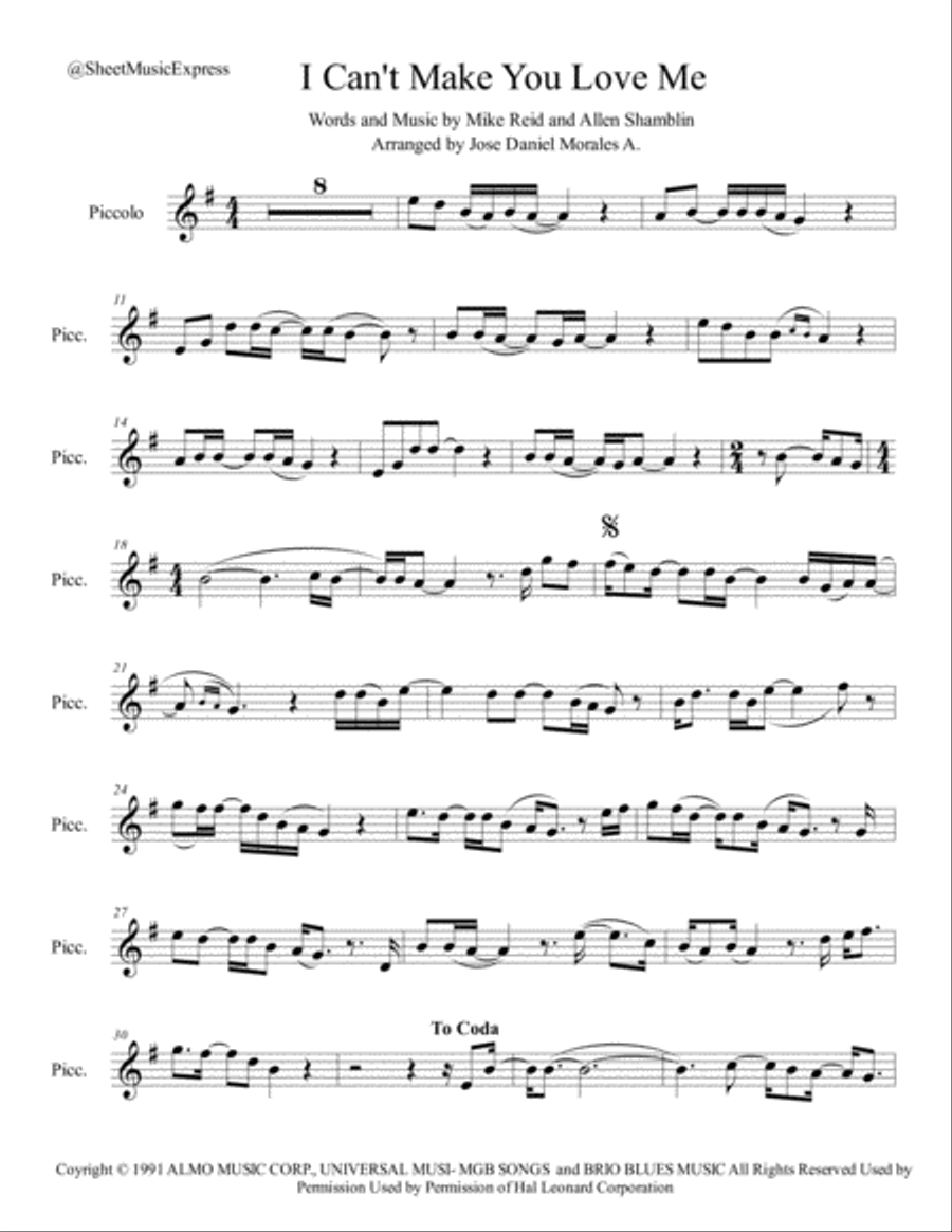 I Can't Make You Love Me I Can't Make You Love Me Piccolo scores gallery preview page 1