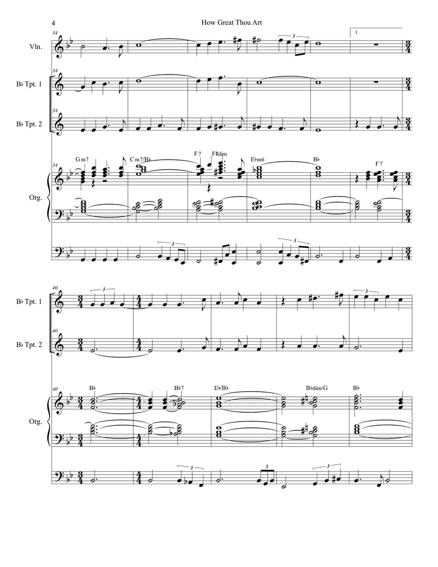 How Great Thou Art (Duet for Bb-Trumpet - Organ Accompaniment) Trumpet Duet scores gallery preview page 5