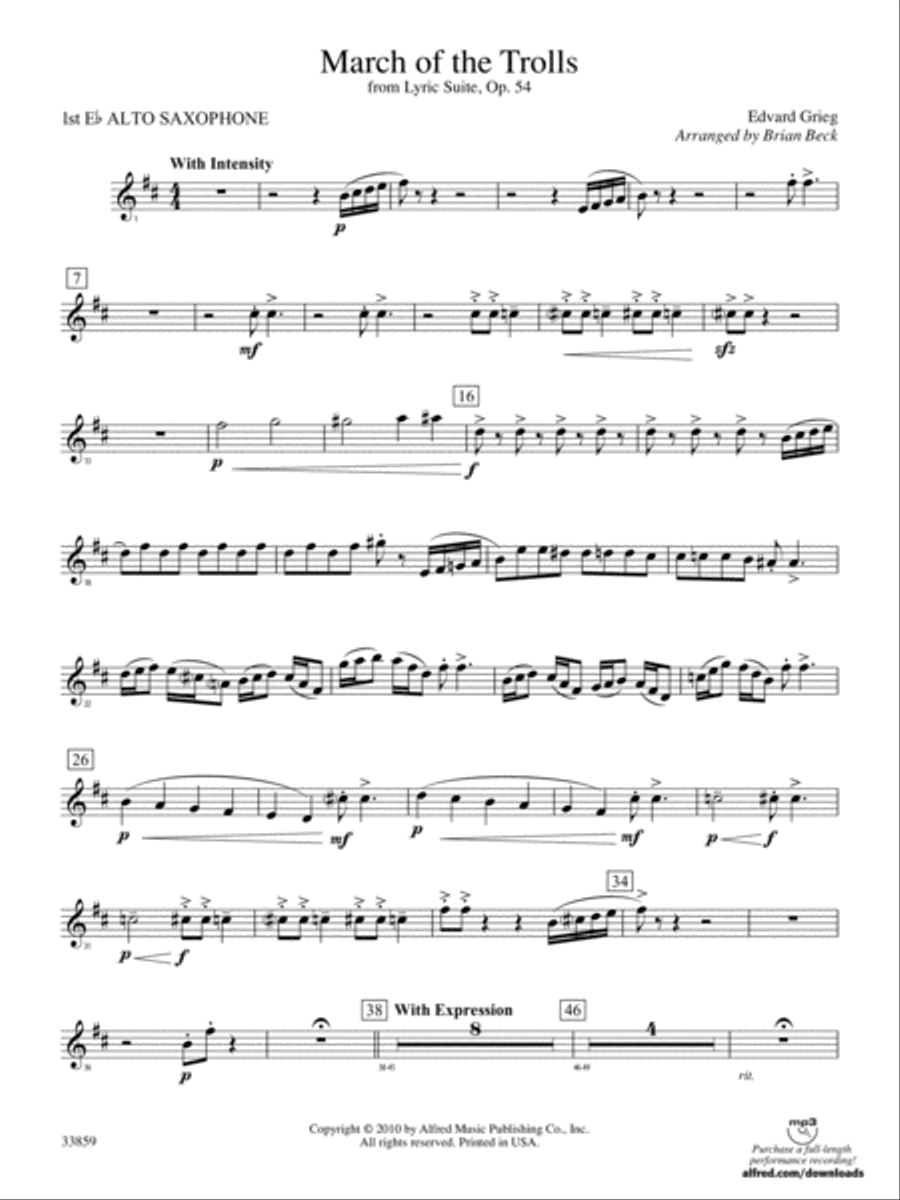 March of the Trolls: E-flat Alto Saxophone Concert Band scores gallery preview page 1