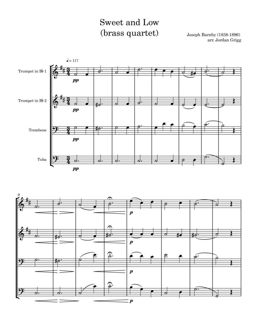 Sweet and Low (brass quartet) Brass Quartet scores gallery preview page 1