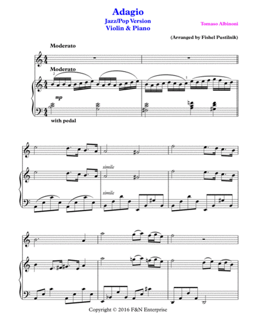 "Adagio" by Albinoni-Piano Background for Violin and Piano image number null